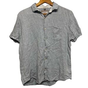 Bruno Positano Washable Linen Blue Short Sleeve Button Down Blouse Large Slouchy
